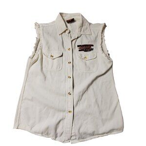 Vintage 2004 ROT Bike Rally Denim Vest Eagle Graphic Print‎ Womens L Cotton